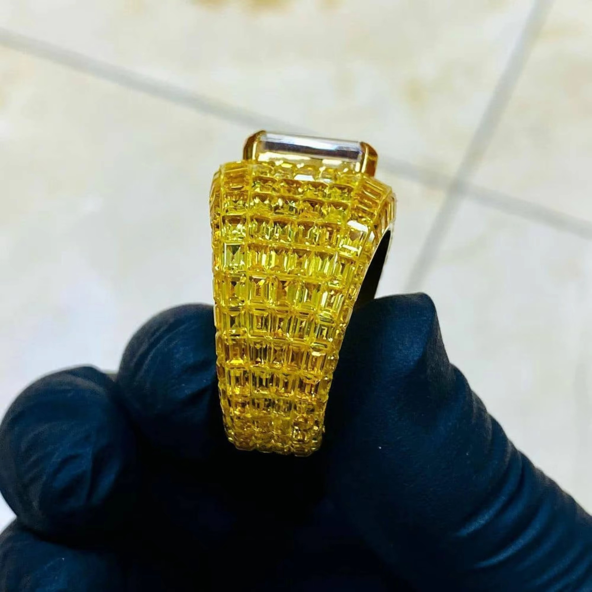 Hip hop jewelry men's sier gold chilled pyroxene hip-hop ring