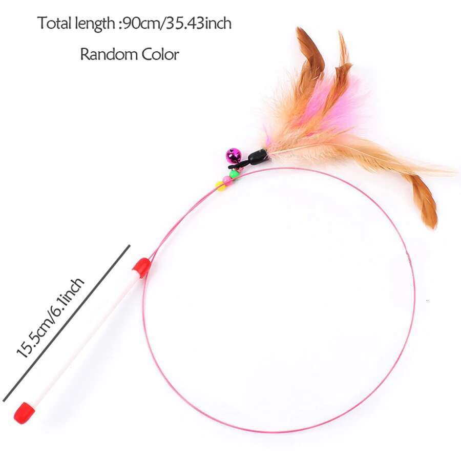1pc Pet Teaser Toy Feather Interactive Cat Stick Training,Kitten Wand Toys with Beads Bells