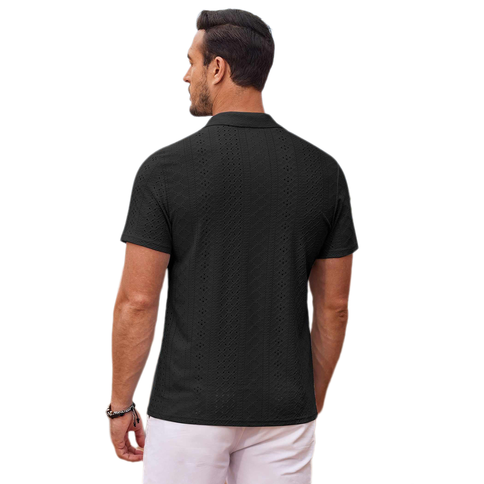 Men's Short Sleeved Shirt Button Men's Loose Casual Beach Wear Men's Designer Shirt Summer Hollow Out Quick Drying Breathable Shirt Vac