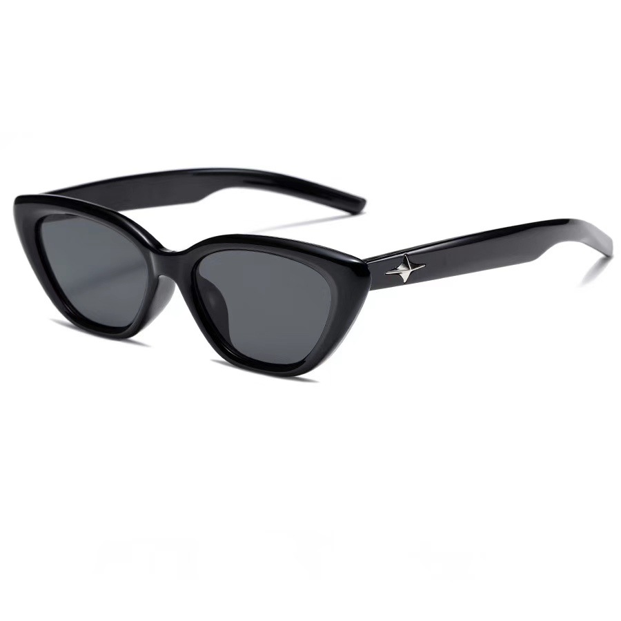 2025 Cross border Korean New Black Cross Star Sunglasses Small Frame Cat Eye Sunglasses Women's Premium UV Resistant Sunglasses