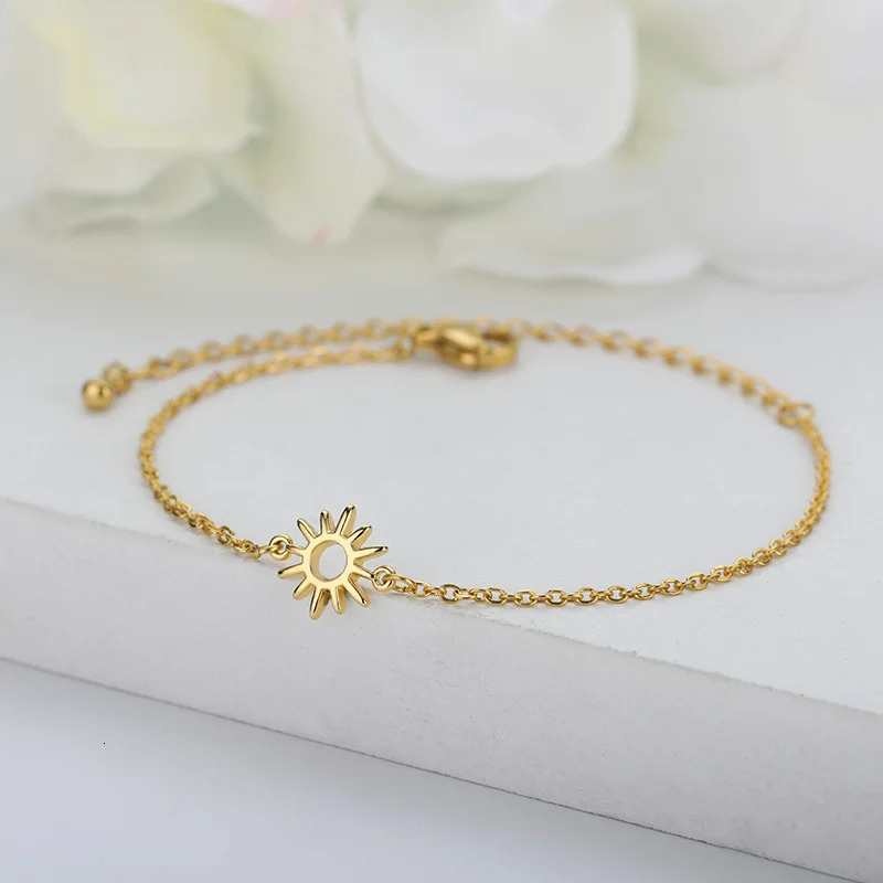 Jewelry Sun Hollow Couple Bracelet Womens Stainless Steel Chain Bracelet Retro Sunflower Ankle Bohemian Foot Accessories 250220