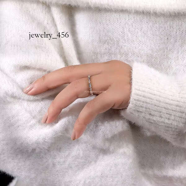 FOXI VVS Moissanite Fashion Recycled Sterg Sier Gold Plated Vermeil baguette Round Bezel Eternity Ring