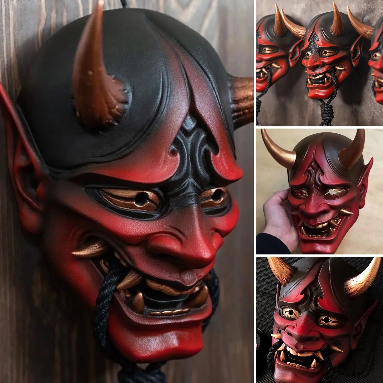 Adult Unisex Halloween Face Masks Japanese Hannya Demon Oni Samurai Noh Kabuki Prajna Devil Mask Latex Party Masks 250222