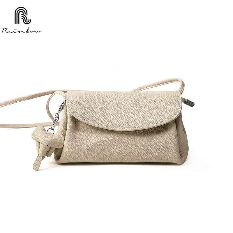 RAINBOW Women's Genuine Shoulder Bags Fashion Crossbody Soft Cowhide Leather Small Messenger Lady Handbag Elephant Deco