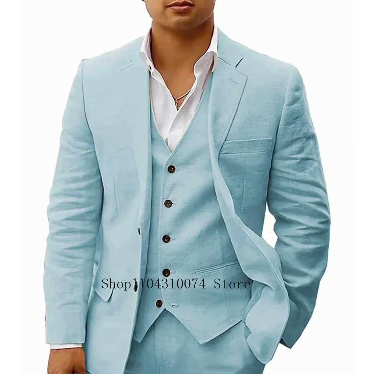 Solid color formal business set with retro notch lapel and single chest summer beach party linen setXJ250222