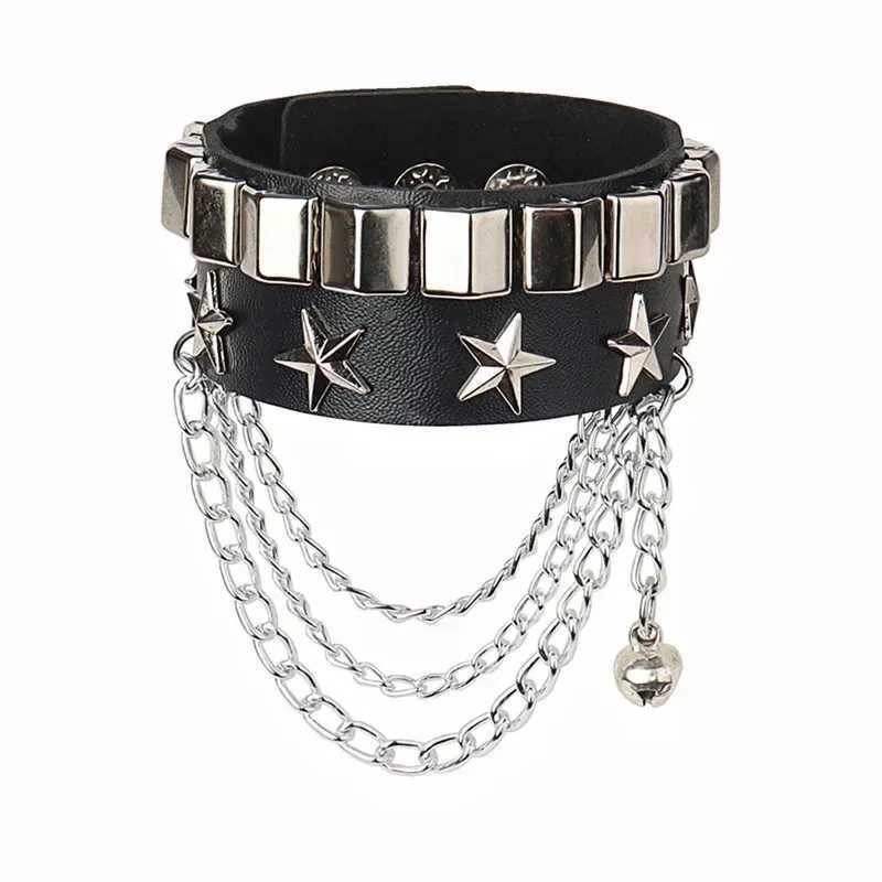 Punk Hip Hop Rock PU Leather Bracelet Unisex Trendy Chain Skull Pentagram Rivet Bracelet Party Jewelry Accessories W250221