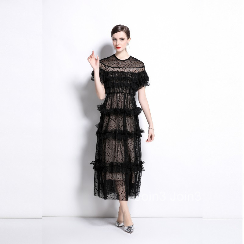 new French socialite style polka dot dress with womens mesh design and temperament skirt