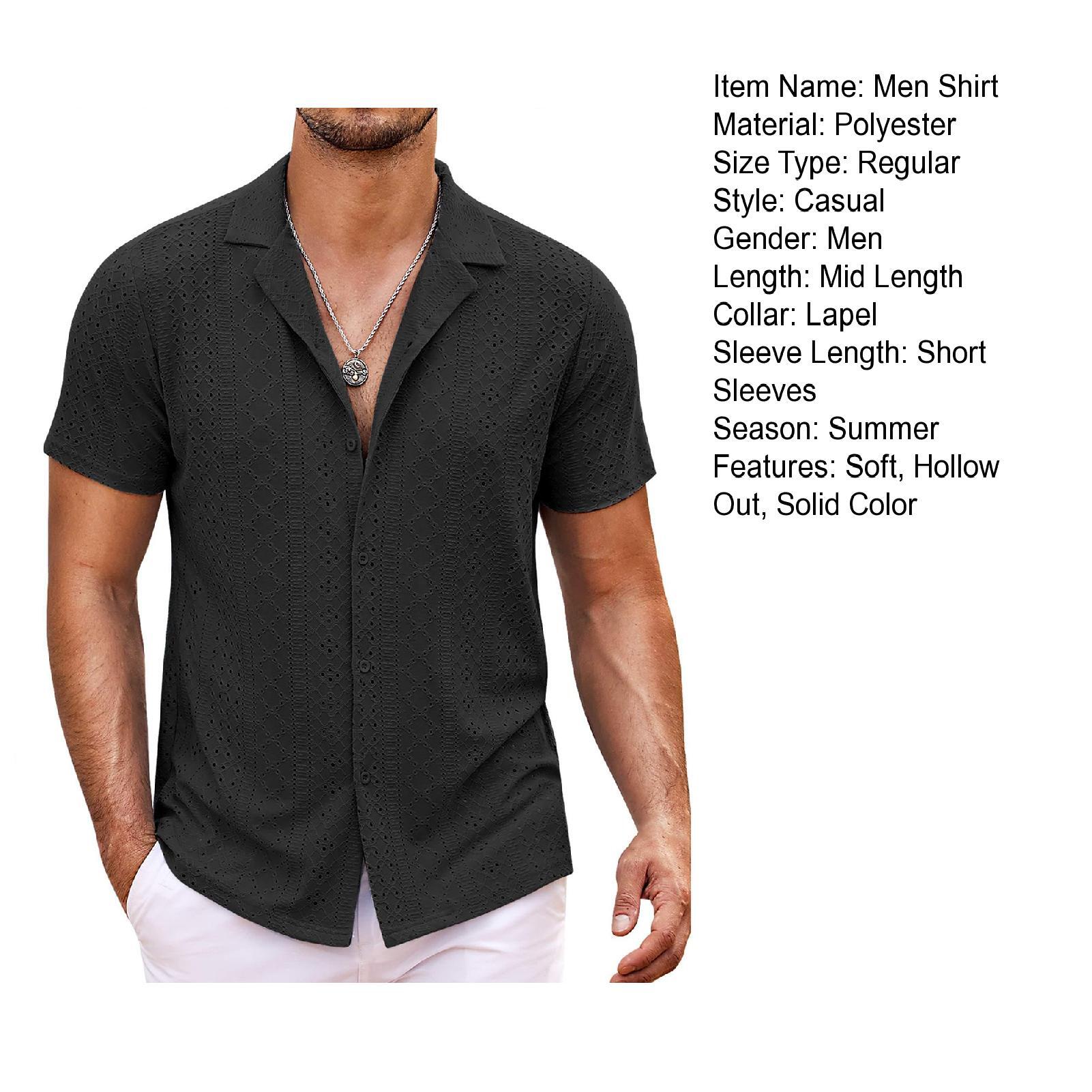 Men's Short Sleeved Shirt Button Men's Loose Casual Beach Wear Men's Designer Shirt Summer Hollow Out Quick Drying Breathable Shirt Vac