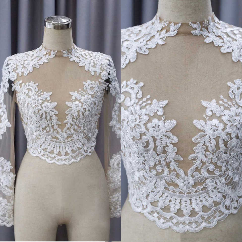 Fashion Lace Jacket Bridal Accessories Half Sleeve Wraps Jewel Appliques Neck Sheath Bolero For Wedding Dresses Custom Made Real Image
