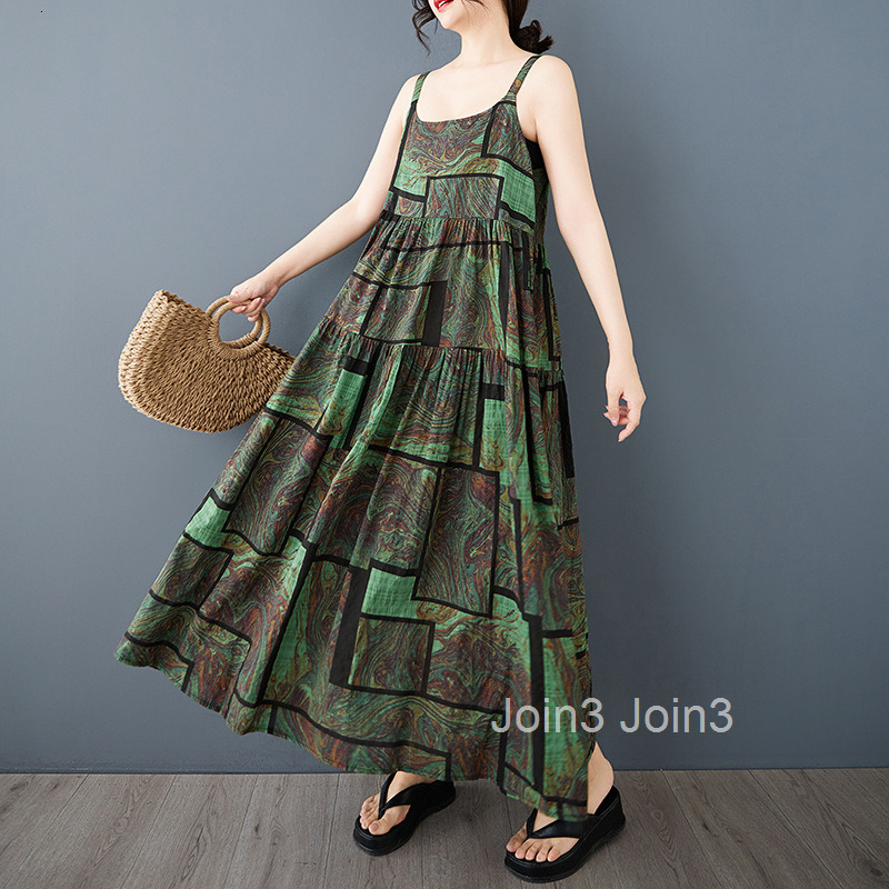 Spring/Summer New Printed Strap Skirt Loose Large Ethnic Style Casual Word Dress