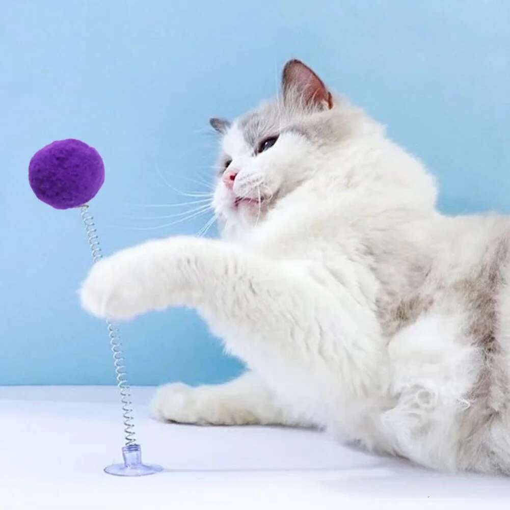 1pc Fur Ball Spring Toy Suction Cup Multicolored Teaser Wand Pet Interactive Cat Scratcher Toys Supplies Random Color