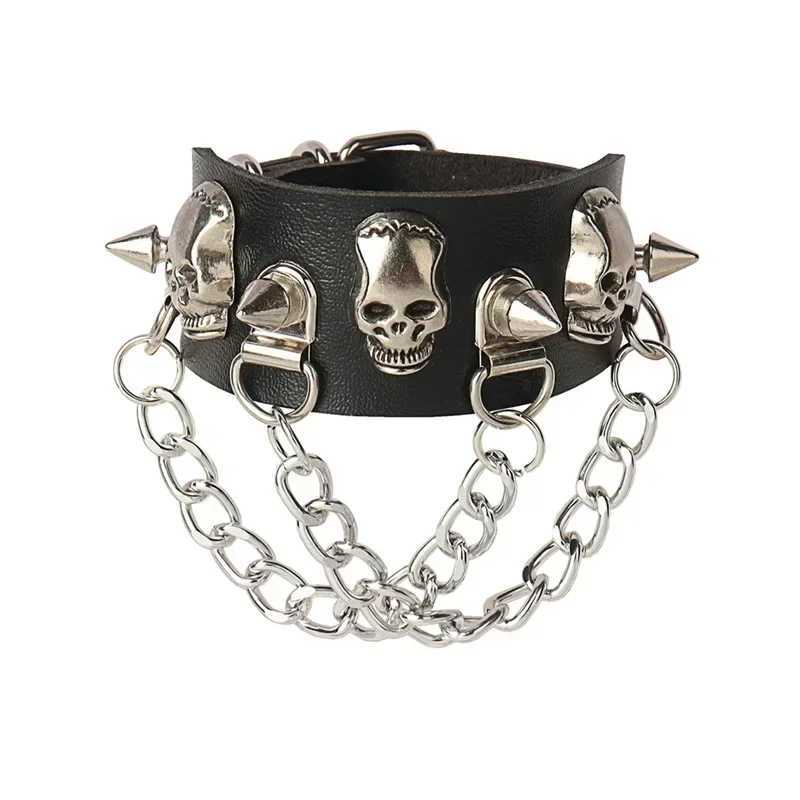 Punk Hip Hop Rock PU Leather Bracelet Unisex Trendy Chain Skull Pentagram Rivet Bracelet Party Jewelry Accessories W250221