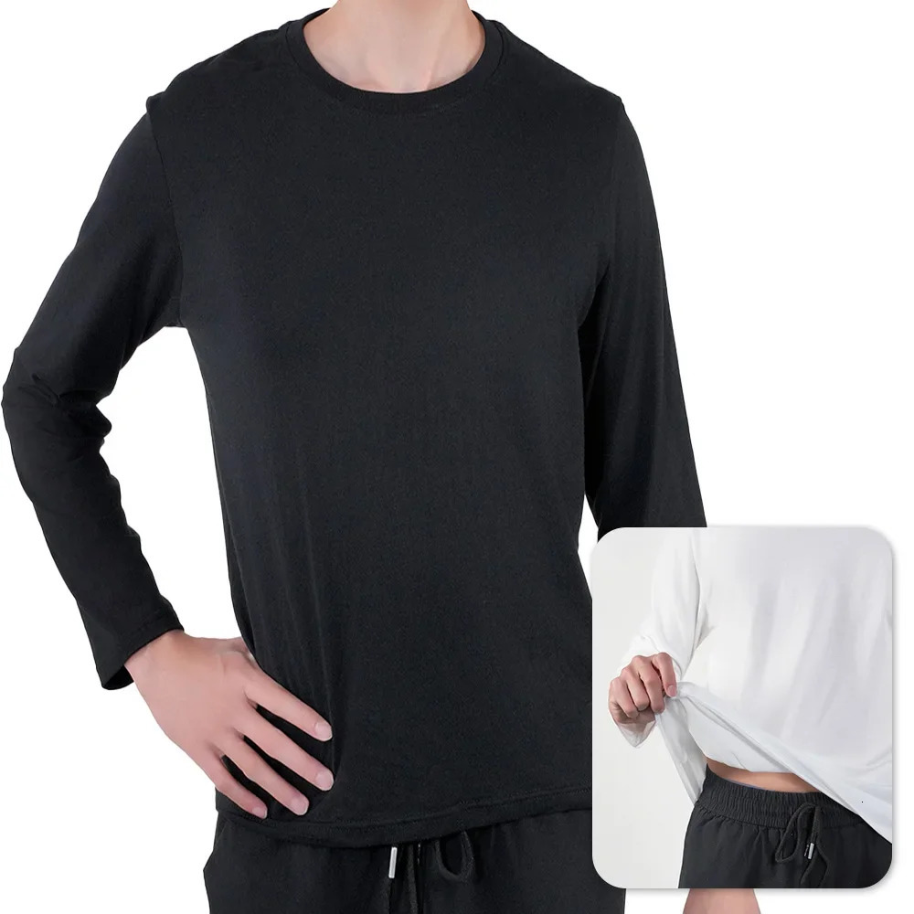 3Pcs Mens Long Sleeve T Shirts Casual Round Neck Cotton Moisture Wicking Tees Tanks Black Undershirts Loose Fit Tshirts For Men 250226