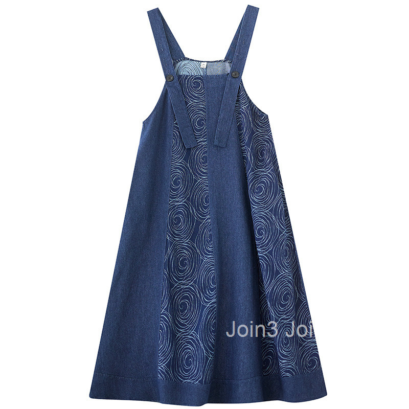 Spring and Autumn New Loose Dark Crafted Cowboy Splicing Skinny Strap Dress
