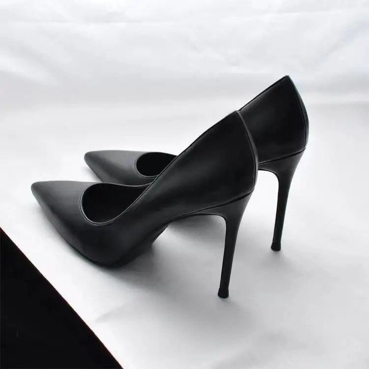 Soft Leather Black Professional High Heels Female Stiletto All-match Flight Attendant Single Shoes Work Shoes 250221