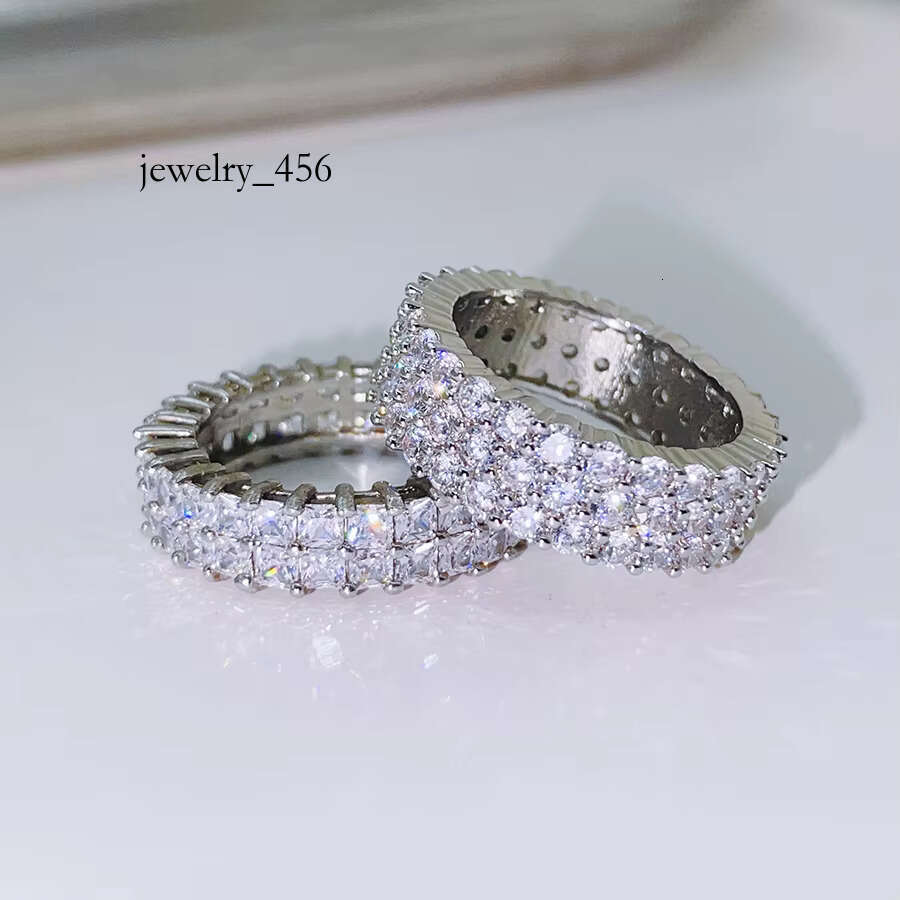 FOXI Tennis Double Row Princess Square Sterg Sier Moissanite Dia Eternity Band Ring