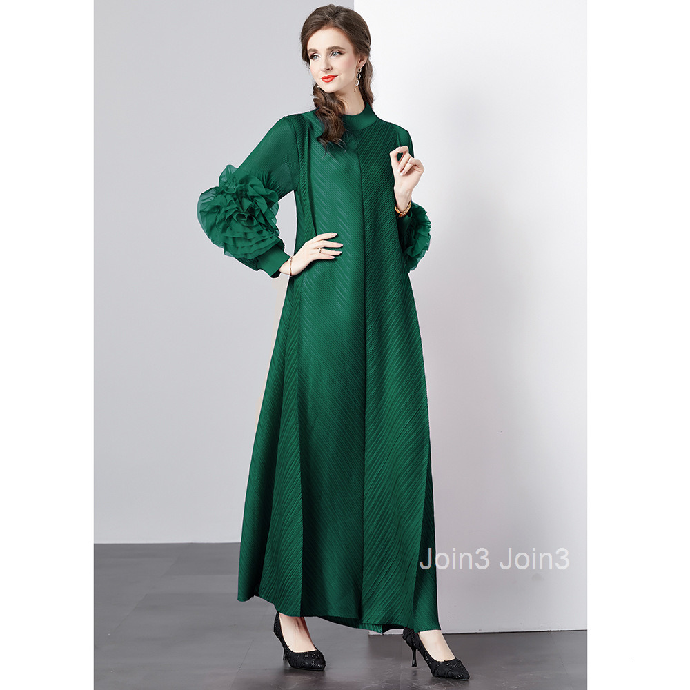 Floral Long Dress for Spring and Summer Solid Color Temperament Long Loose Plus Size Dress Pleated for Women