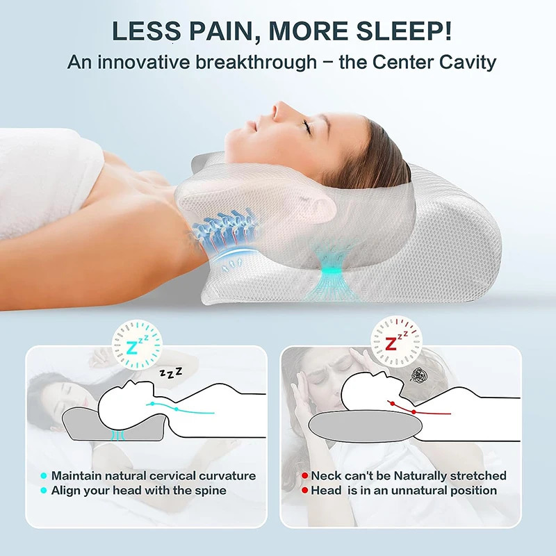 1pc Memory Foam Cervical Pillow 2 in 1 Ergonomic Contour Orthopedic for Neck Pain Contoured Support PillowsNeck 250218