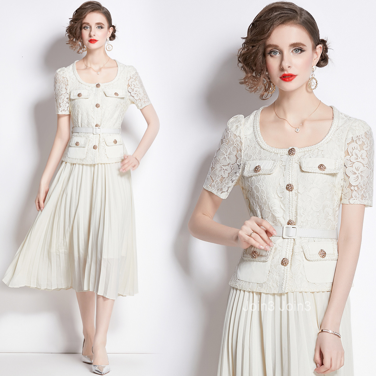 Autumn New Womens Clothing Style Slim Fitting and Slimming Lace Patchwork Medium Long Pleated Dress