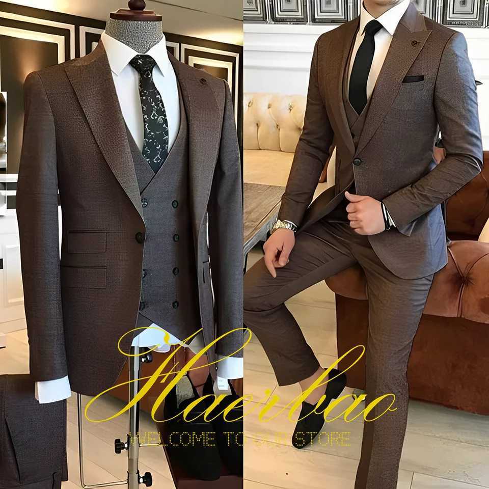 Navy Blue Mens Suit Business Workwear Formal Party Tuxedo Groom Wedding (Jacket Vest Pants) 3-piece Set 2023 CustomizedXJ250222