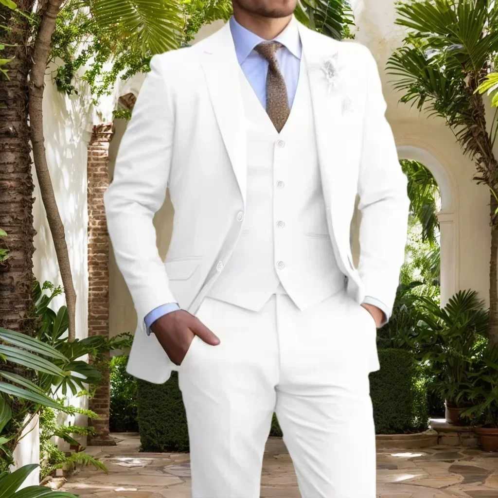 Elegant Suit for Men 3 Piece Blazer Vest and Pant Set Notched Lapel High Quality Tuxedo Mens Suit Wedding Dress Business JacketXJ250222