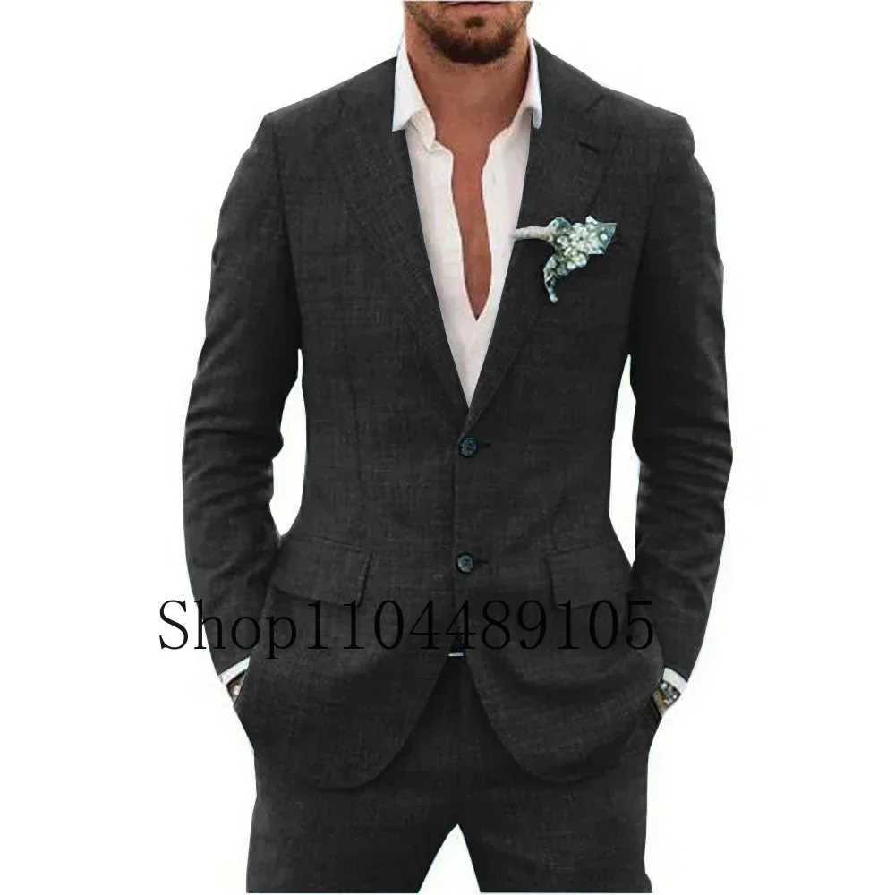 Linen Suit Blazer and Pants Set Advanced Customization Business Activities Pocket in A Slot Single Breasted Men ClothingXJ250222