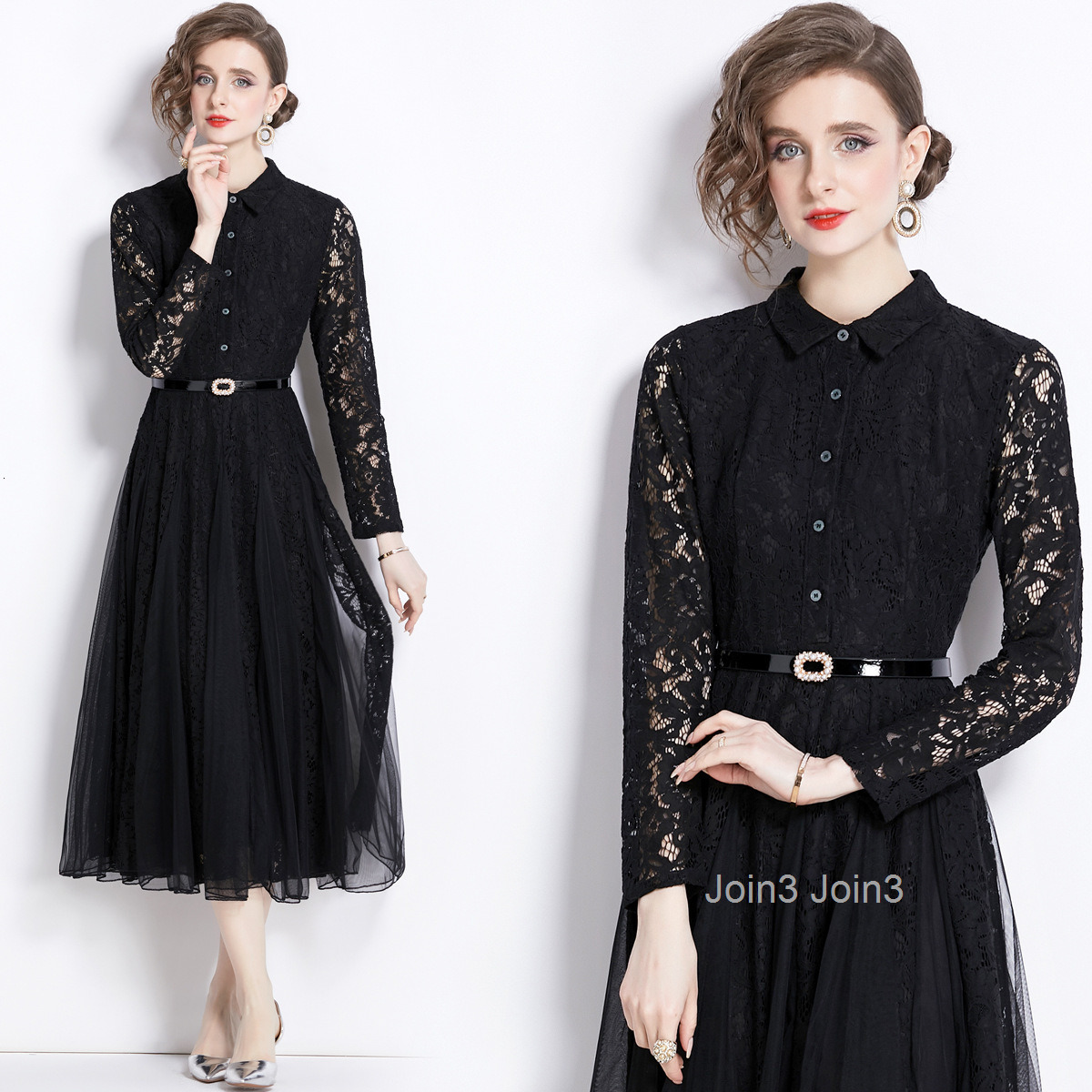 Spring and Autumn New Womens Clothing Elegant Long Skirt with Waist Collection Mesh Splicing Lace Large Swing Dress