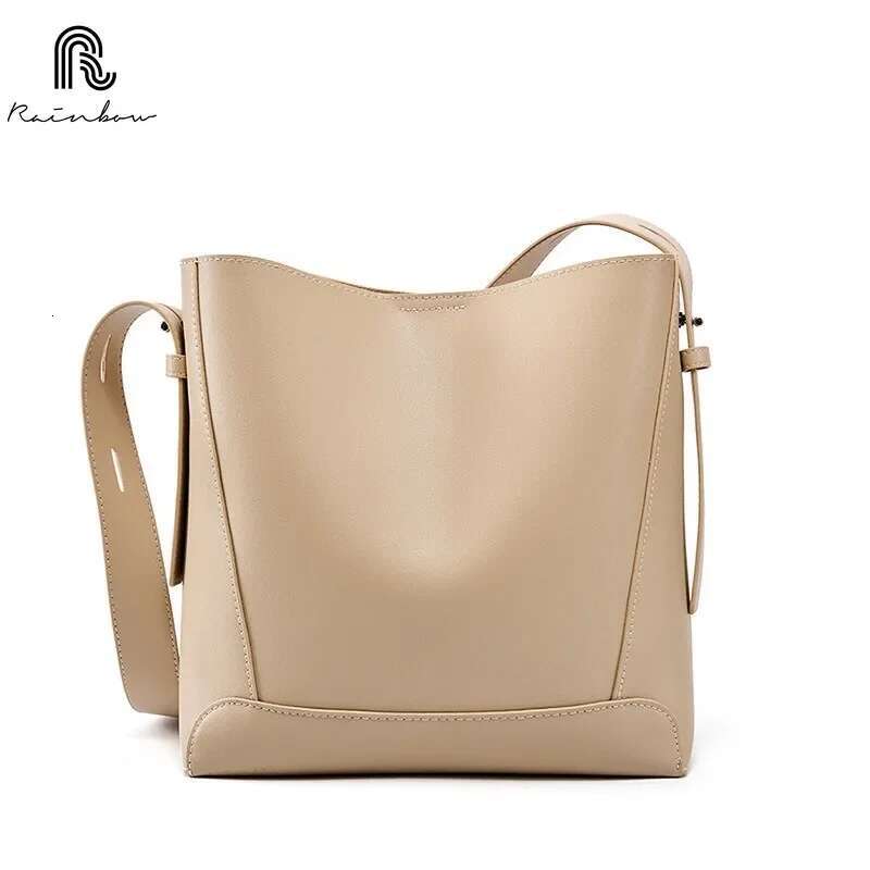 RAINBOW Ladies Split Leather Bucket Bags Female Commute Messenger Adjustable Shoulder Strap Women Casual Handbag