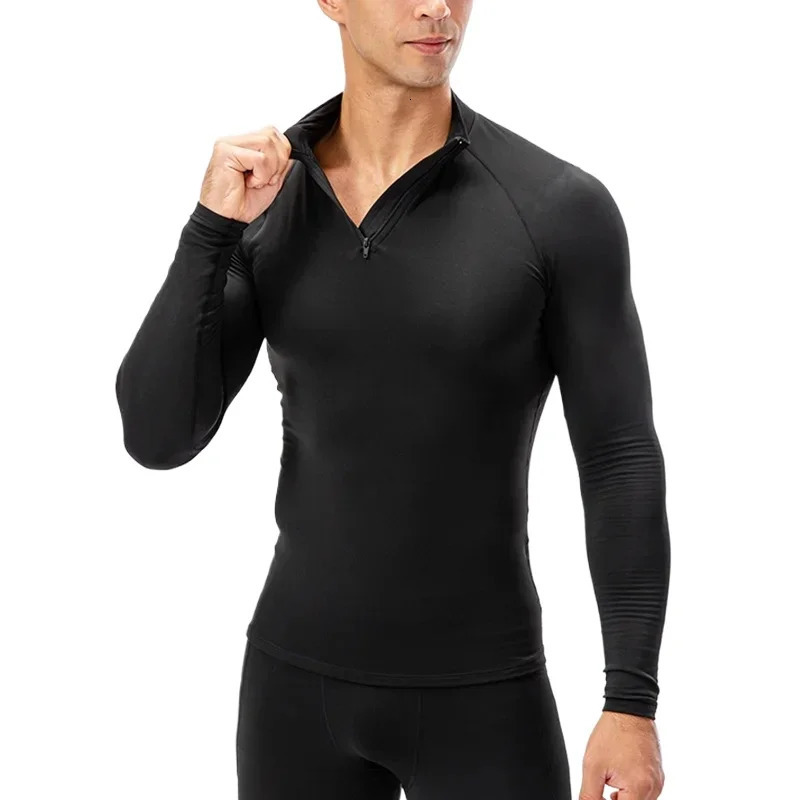 Mens Compression Sports Shirts Fitness Tight Long Sleeve Running Training Jogging Gym Sportswear Quick DryHalf Zipper Tops 250219