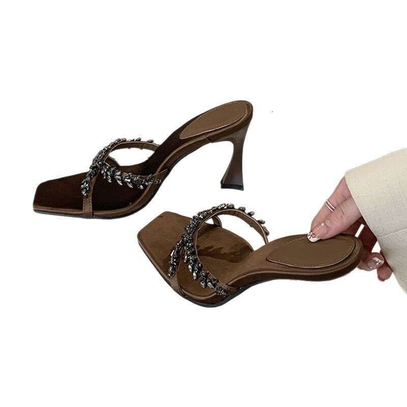 High Heel High Heeled For Women In The Spring Of Korean Fashionable Square Toe Fairy Style With Skirt And Cool Slippers