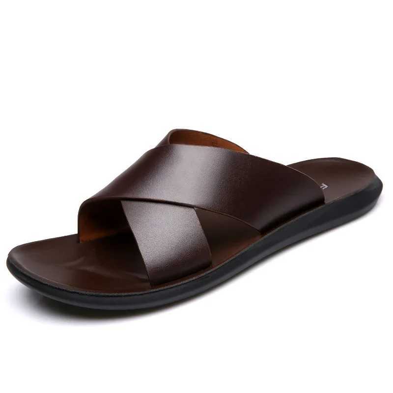 Sandals for Men Slippers Genuine Leather Luxury Brand Fi Men Flats Casual N-slip Beach Sandalia Zapatos Hombre 2024XJ250221