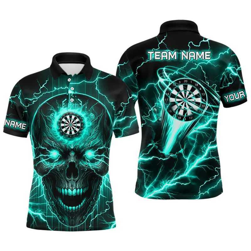 Men's Polos Funny Dart Pattern Polo Shirt For Men Fashion Skull Print Lapel Short Sleeve Tee Casual Loose Top Personalization Name Wear z250222
