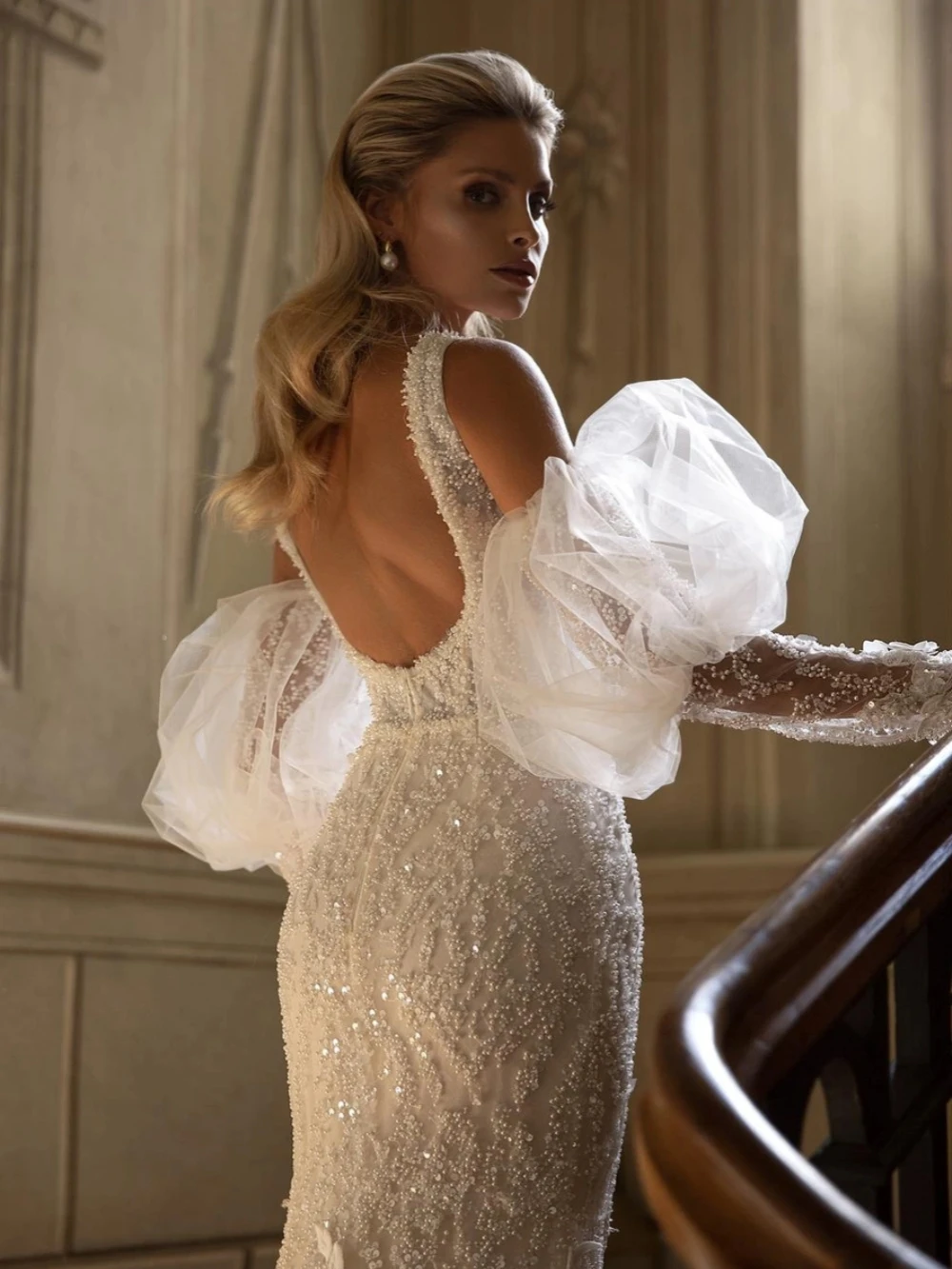 Fashion Mermaid Wedding Dress Sweetheart Neck Removable Sleeves Bridal Gowns Sequins Appliques Backless Sweep Train Dresses Custom Made vestidos de no
