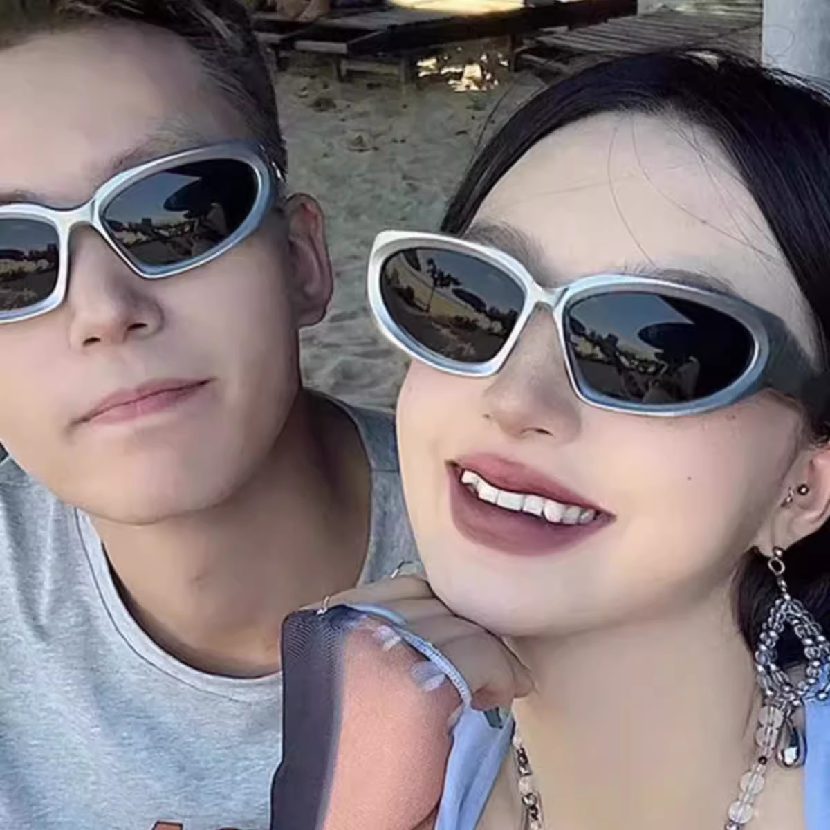 2025 Y2k sunglasses for men and women, cyberpunk glasses, technological and high-end sunglasses, silver riding goggles