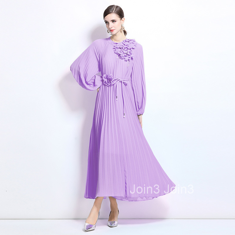 French style new womens long sleeved three-dimensional floral lace up loose fairy pleated long skirt