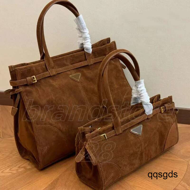 Suede Leather Shoulder Tote Bag for Women - High-end Designer Soft Handbag