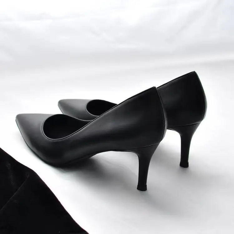Soft Leather Black Professional High Heels Female Stiletto All-match Flight Attendant Single Shoes Work Shoes 250221