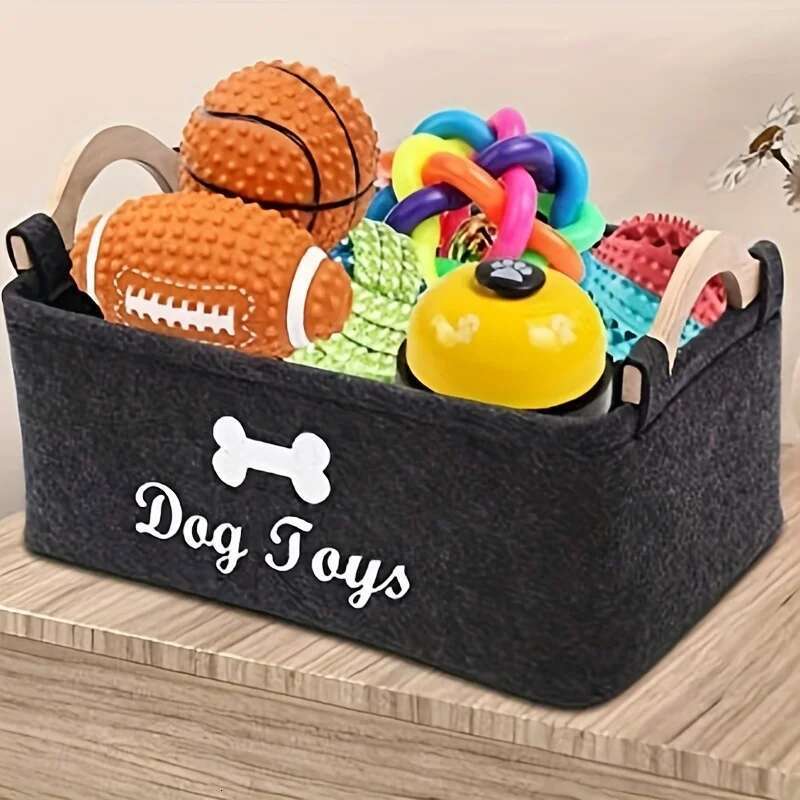 1pc Felt Dog Toy Box, Storage Basket Chest Organizer For Organizing Pet Toys, Blankets, Leashes And Food