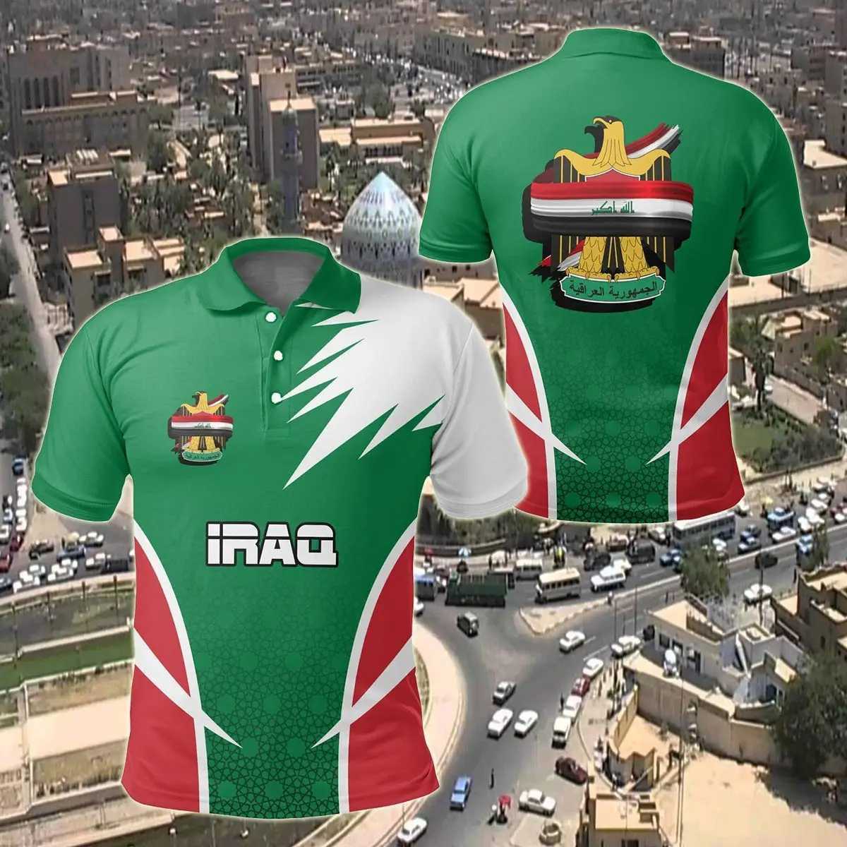 Men's Polos Custom Name Iraq Emblem Graphic Polo Shirt Summer Unisex Casual Streetwear Mens Fashion Loose Fast Dry Plus Size Sportswear z250222