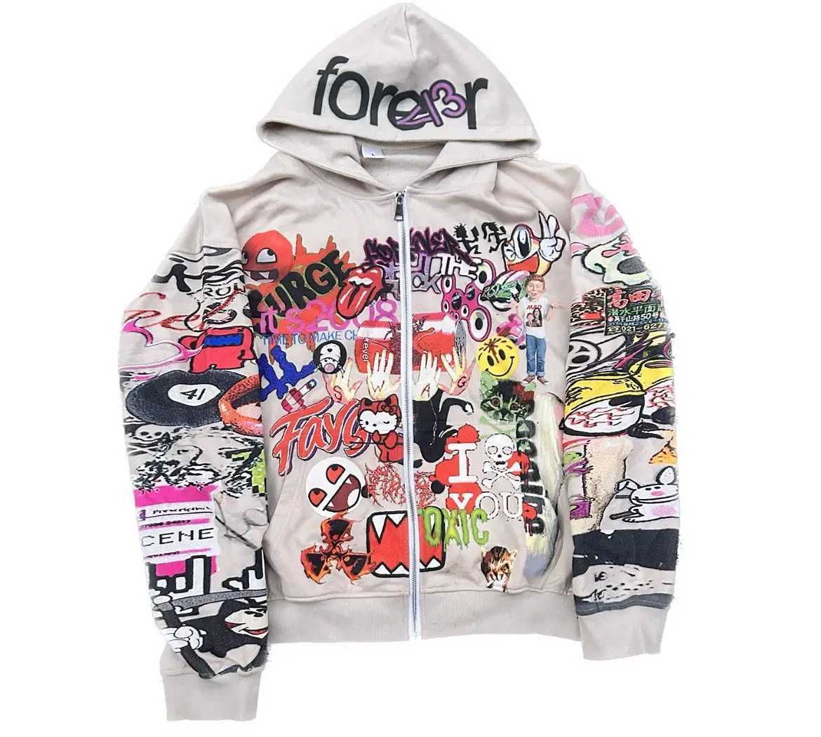 Y2k American Retro Letter Zip Up Hoodie Men Hoodie Street Hip Hop Casual Sweatshirts Punk Jacket Women Men Clothing W250222