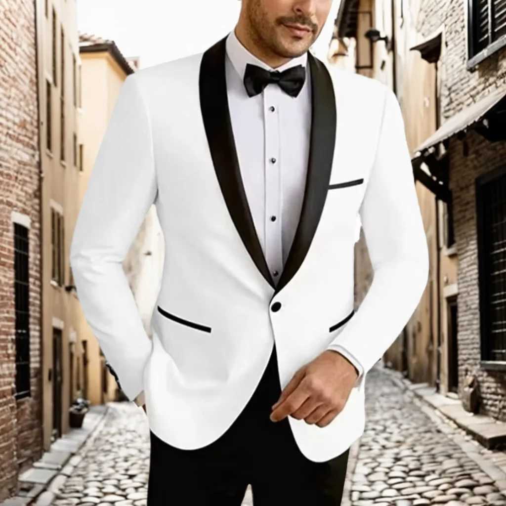 High Quality Mens Suit Slim 2 Piece Blazer and Pant Suit Set Shawl Lapel Formal Wedding Dresses Business Tuxedo Suits for MenXJ250222