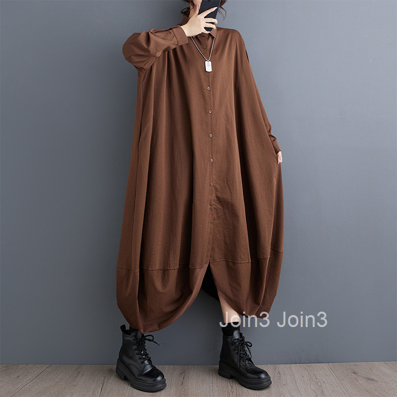 Spring and Autumn New Fat MM Loose Casual Large Edition Shirt Skirt Fashion Bottom Irregular Dress