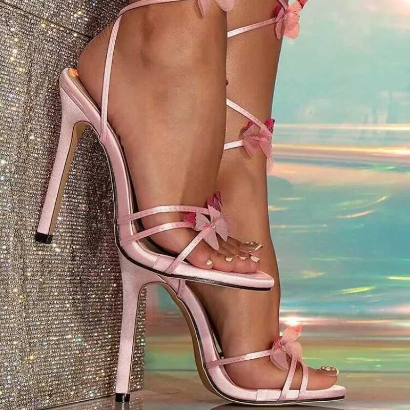 Womens sexy bow tie high-heeled sandals womens 2024 new summer cross belt pump shoes designer luxury sandalsXJ250221