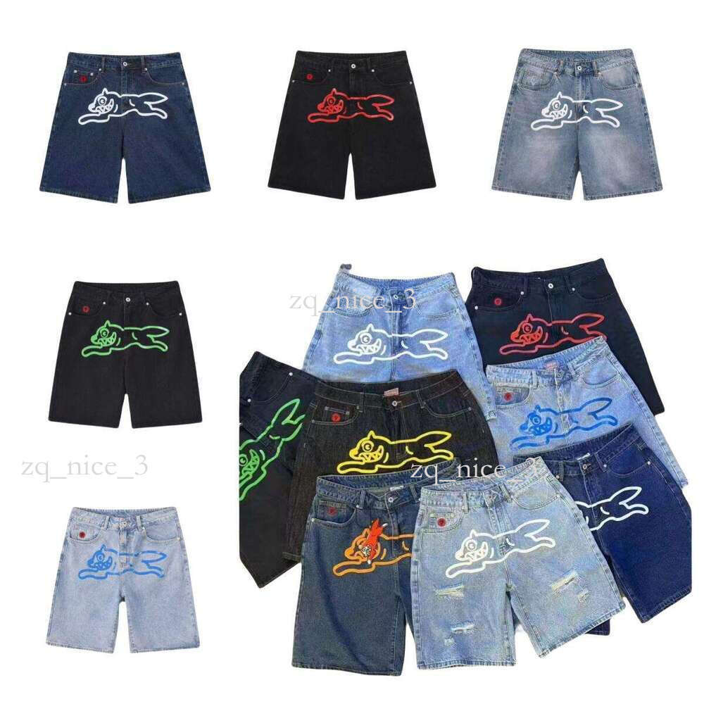 Designer billionaires boys club black jeans for mens Fashion BBC icecream Shorts brand Denim jean man short pant y2k Pants Ink Prints high quality fly
