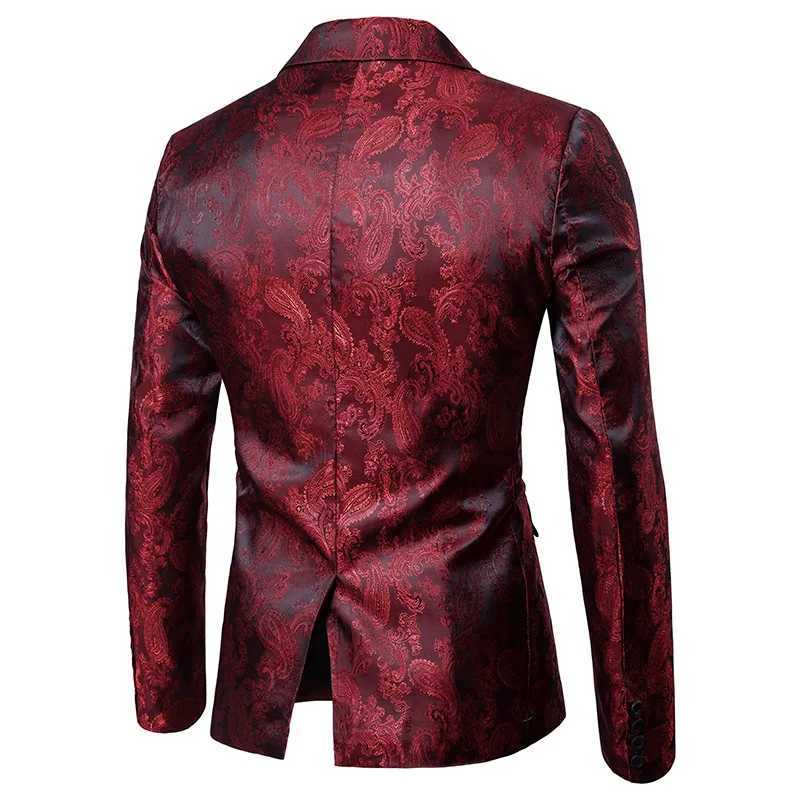 Wine Red Paisley Suit (Jacket+Pants) Men Nightclub Fashion Blazers Single Breasted Mens Suits Stage Party Wedding Tuxedo BlazerXJ250222