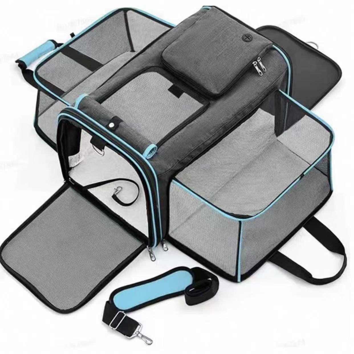 Cat bag for outdoor use, portable and breathable, large size for two cats and dogs, large capacity for carrying pets, and a cat cage