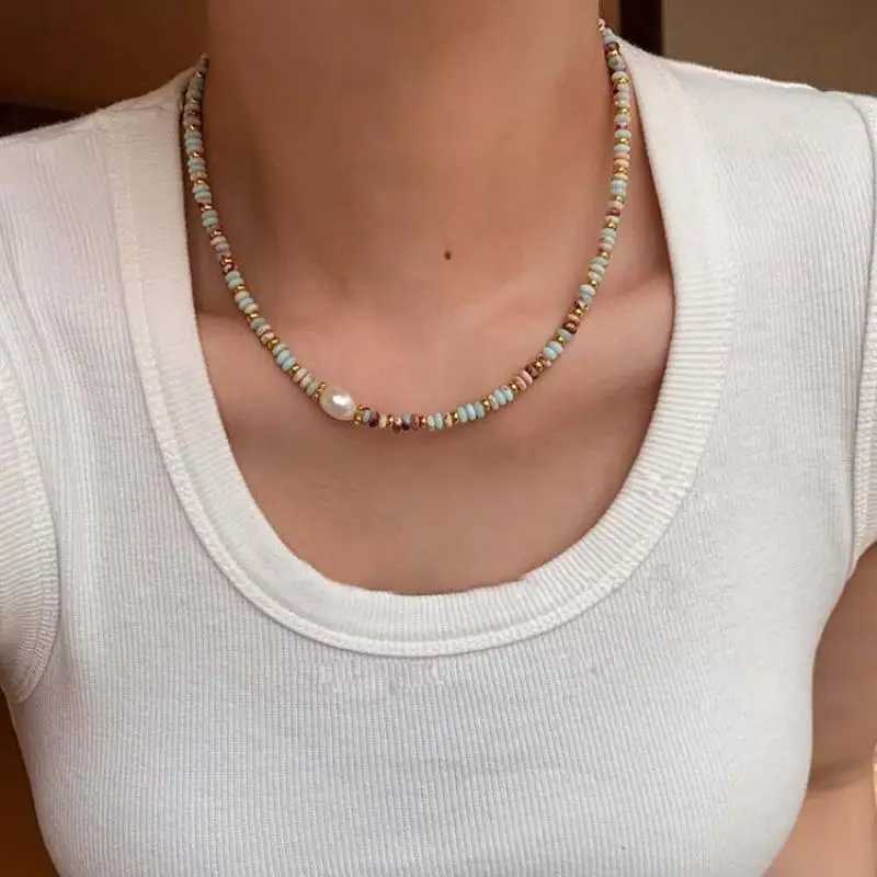 2024 New Trendy Natural Stone Freshwater Pearl Collar Chain Necklace Vintage Handmade Stylish Beads Jewelry Bijoux GiftXJ250222