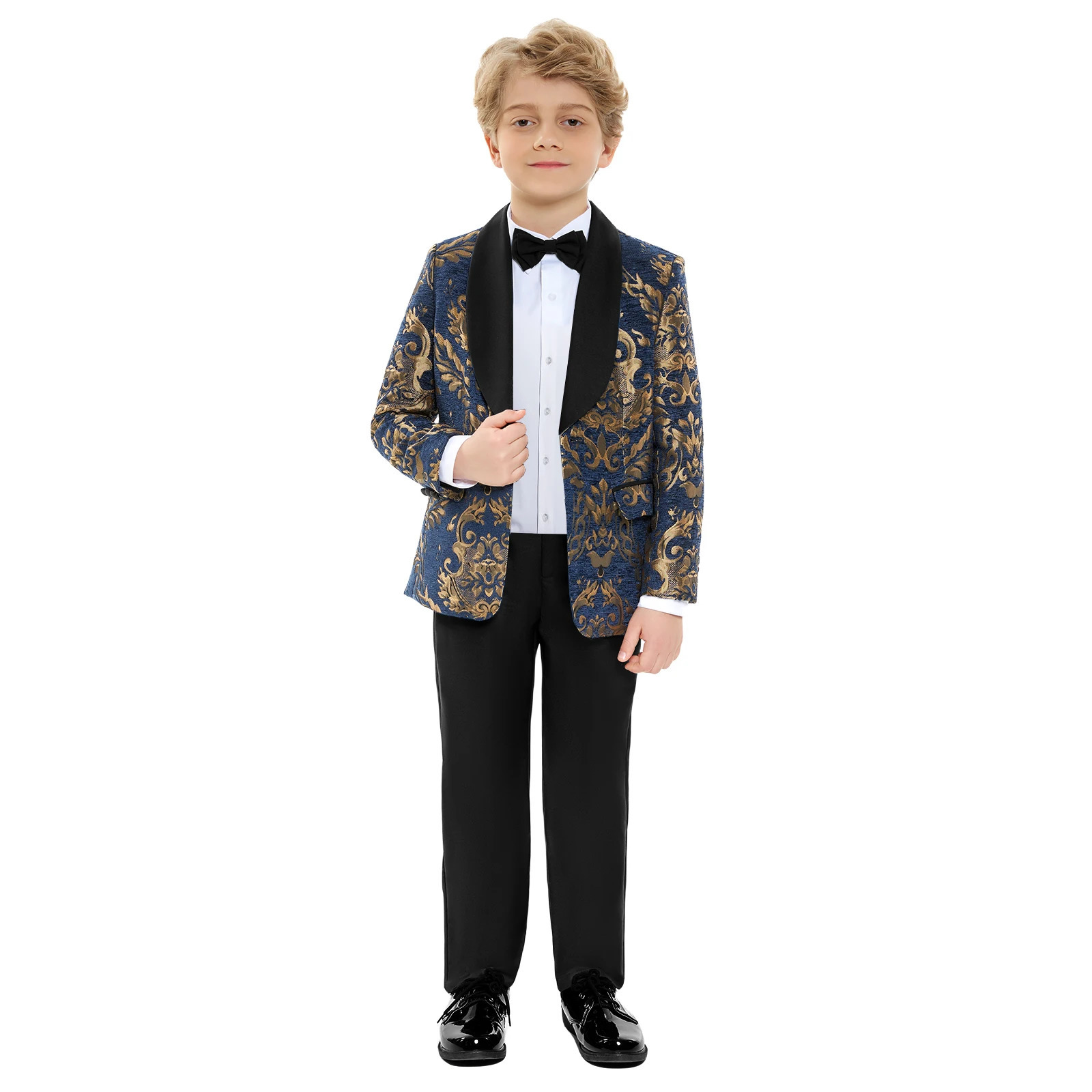 24H Ship Floral Suit Set For Kids 3 Pieces Formal Boys Suit Set Formal Wedding Ring Bearer Child Tuxedo Performance Tuxedo 250221