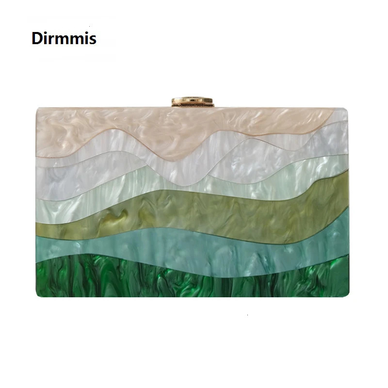 Trendy Bags Fashion Women Handbags Green Beige Striped Acrylic Party Evening Bag Woman Casual Cute Box Clutch Purse 250221