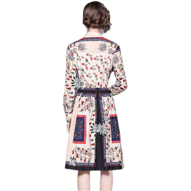 Spring Fashion Show New Product Temperament Slim fit Medium length Printed Shirt Dress
